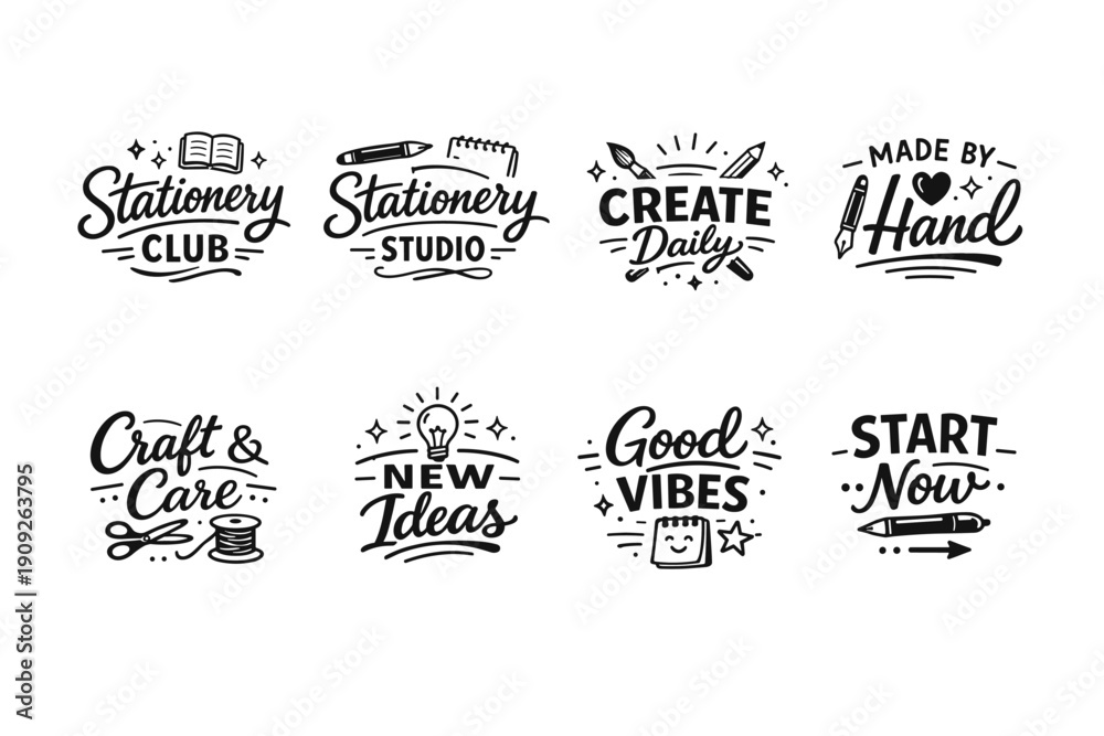 Fototapeta premium Creative stationery and crafting designs with inspirational phrases and tools