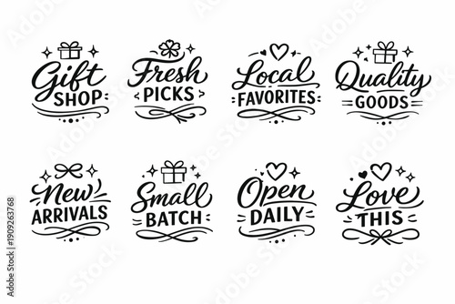 Decorative handwritten style marketing badges for retail promotion