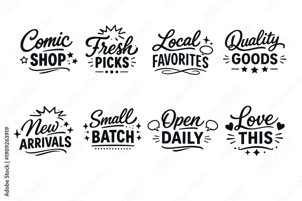 Obraz premium Comic shop and fresh picks local favorites with quality goods signs