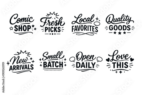 Comic shop and fresh picks local favorites with quality goods signs