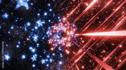 Abstract cosmic background with blue and red stars light trails