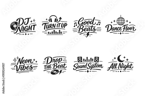 Dj night icons: turn it up with good beats and neon vibes for the dance floor