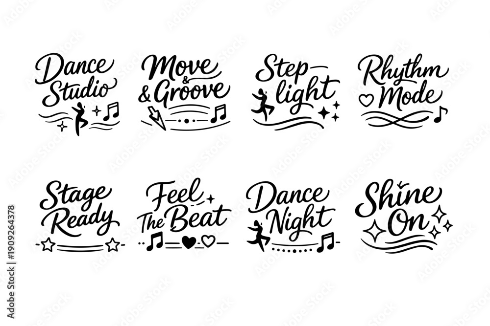 Fototapeta premium Dance studio icons with music notes and decorative elements