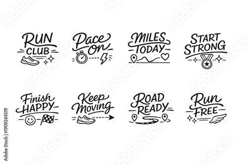 Motivational running quotes and icons collection for fitness inspiration