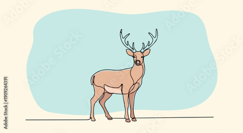A minimalist single-line drawing of a majestic deer with large antlers