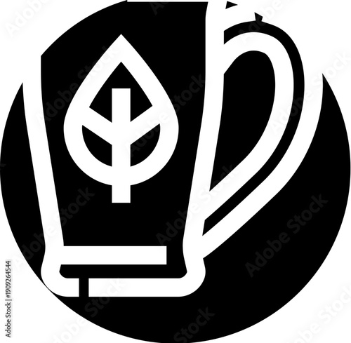 Mug with stylized leaf icon, representing organic herbal tea infusion and mindful, healthy lifestyle minimal monochrome line art symbolizing natural, soothing wellness beverage
