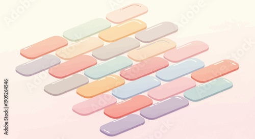 A pastel-colored arrangement of abstract, pill-shaped forms