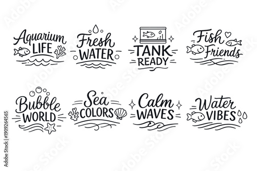 Aquarium life and water-themed decorative labels collection