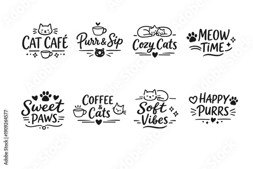 Cat-themed cafés and quotes collection with playful cat illustrations
