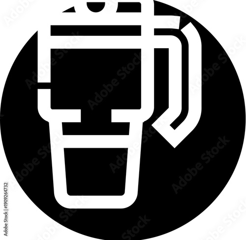 Water filter pitcher icon inside bold black circle, line art jug symbolizing purification, clean drinking water, healthy hydration and household wellness for everyday use