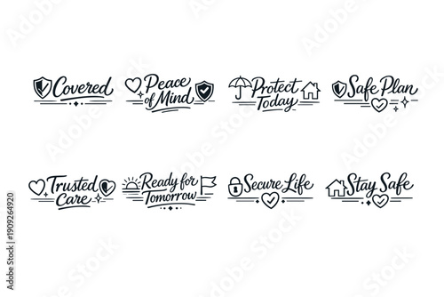 Insurance security icons: peace, protection, safety, trust, care