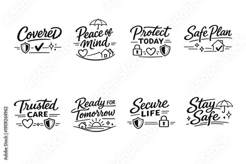 Set of 7 protective insurance logos with safety themes