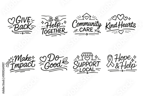 Inspirational community and kindness phrases promoting positive change and support
