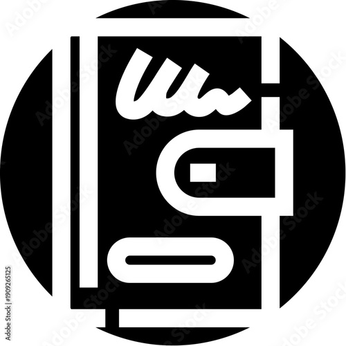 Closed spiral notebook with abstract handwriting and a ribbon bookmark, symbolizing education, journaling, planning, study notes, organized information, ideas and creative thinking