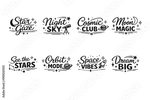 Celestial themes: star gaze, night sky, cosmic club, moon magic, see the stars