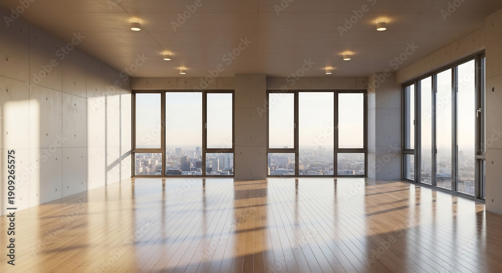 Obraz premium Spacious apartment design gleams serenely with natural light