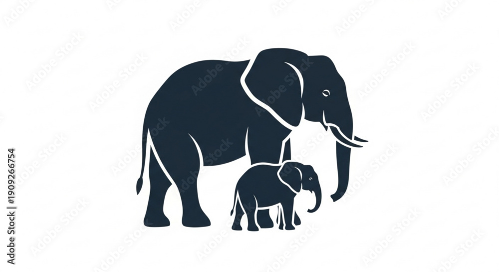 Fototapeta premium Mother elephant and baby walking together in profile view