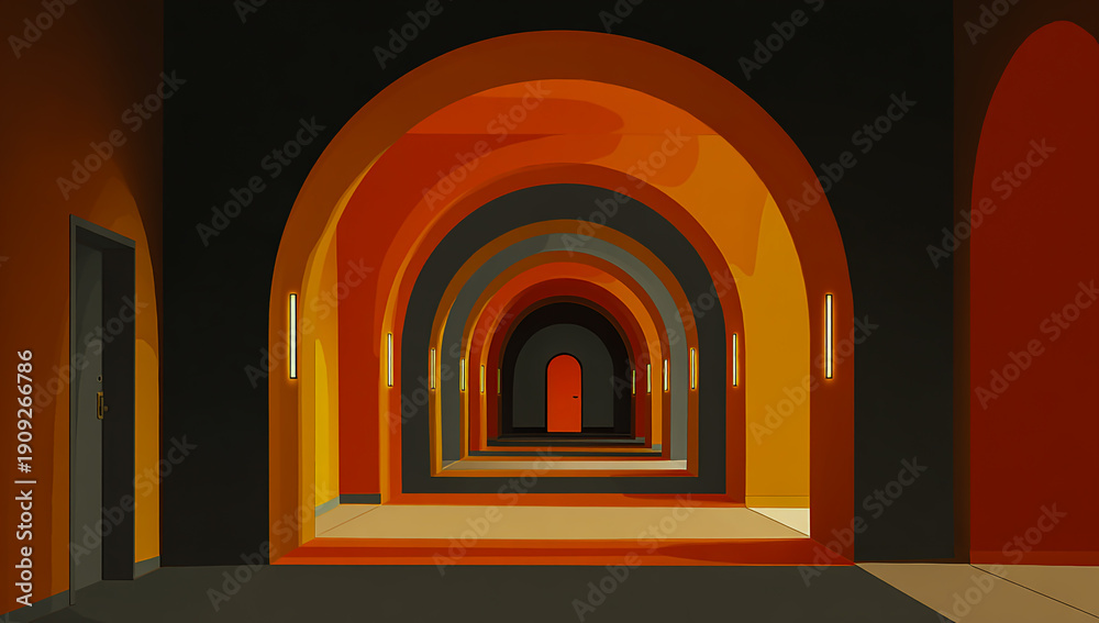 Fototapeta premium Vibrant corridor with arched pathway