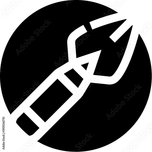 Fountain pen nib sketching clean line art inside a solid black circle, minimalist icon representing writing, education, calligraphy, stationery, design and creative communication concepts