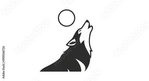 Wolf howling at full moon in night sky with white background