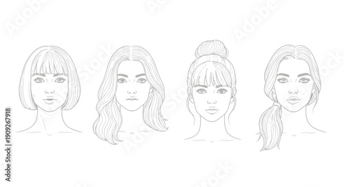 Diverse Hairstyles Collection: Four Female Faces with Different Hairdos