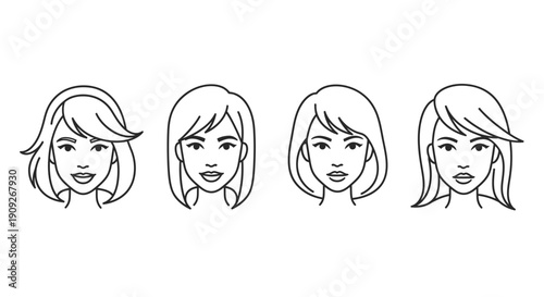 Diverse Hairstyles Collection: Line Art Icons of Women's Haircuts