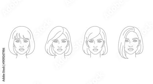 Diverse Hairstyles: Four Female Faces with Different Haircuts and Styles