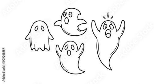 Cute Cartoon Ghosts Collection: Spooky Halloween Characters for Design