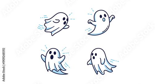 Cute Cartoon Ghosts Set: Happy, Surprised, and Spooky Characters for Halloween