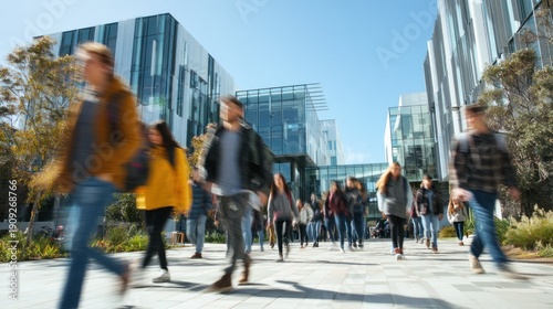 Students walking on campus on a sunny day