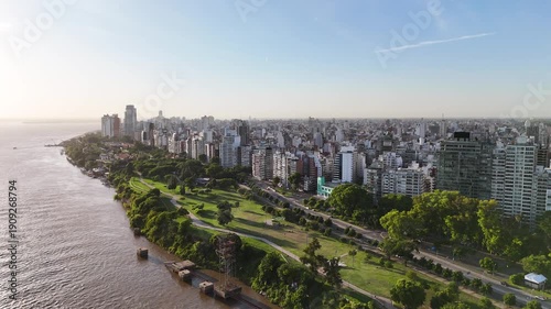 Cityscape of Rosario by the Parana River in Argentina