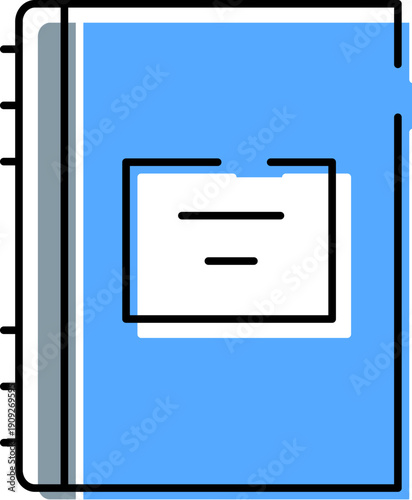 Blue wire bound notebook with a blank label on the cover, providing a simple icon for educational materials, personal journaling, or office documentation and writing