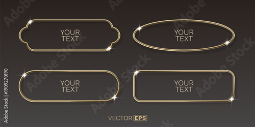 Elegant golden shiny frames collection on a dark background. This set features luxurious metallic borders perfect for text or design elements.