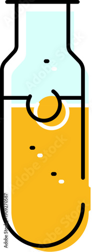 Test tube containing a yellow bubbling liquid, commonly used in scientific experiments and research for chemistry and laboratory procedures, isolating samples or mixing substances