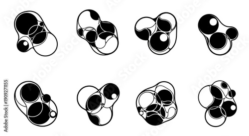 Abstract Organic Shapes, Bubbles, Molecules, Cells, Black and White, Minimalist Design Elements