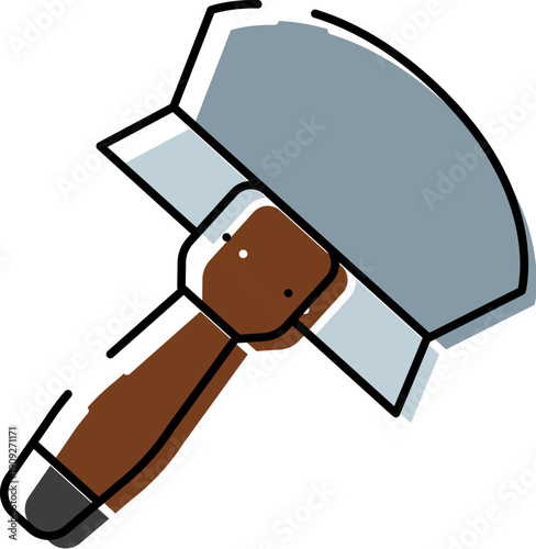 Putty knife with a brown handle and metallic blade standing out in an outline drawing, symbolizing construction, renovation, repair, and diy projects for various home improvement tasks