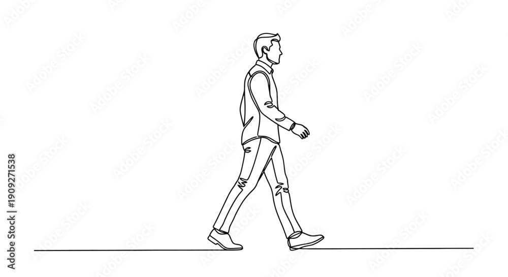 Fototapeta premium Man Walking Confidently, Minimalist Single Line Art