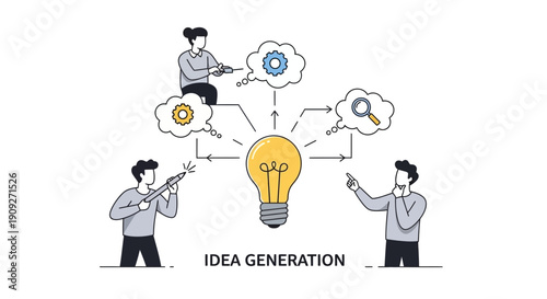 Teamwork Idea Generation, Brainstorming, Innovation, Lightbulb Concept, Business Strategy