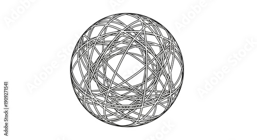 Abstract sphere with intricate geometric lines, modern design, 3D render