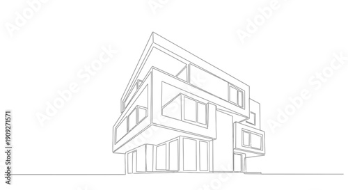 Modern House Architecture, Geometric Line Art Design