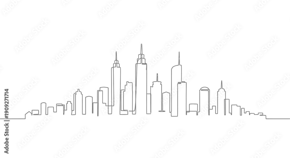 Fototapeta premium Modern city skyline in a continuous line drawing, urban landscape