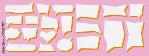 Flat geometric hand drawn text box, cool speech bubble in retro groovy style. Fun, playful design element for collage, banner, social media graphics. Isolated vector on pink background EPS10