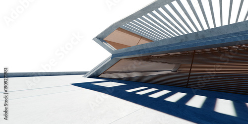 Photos 3d render modern concrete and wood slat architectural pavilion