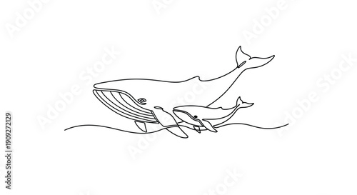 Mother Whale and Calf Continuous Line Drawing