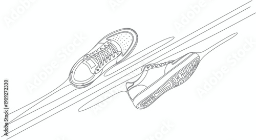 Pair of sneakers in motion, single line art