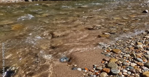 Clear Mountain Stream Water Flowing Over Pebbles and Rocks