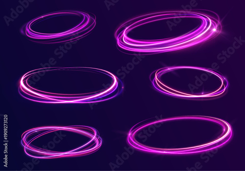 Energy rings glow brightly with swirling neon lights. The pattern flows smoothly in a futuristic style. Perfect for digital art and motion graphics.