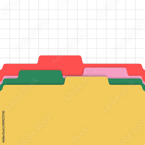 Stack of color folders template. Paper cases archives mockup. Close up view