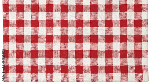 A red and white checkered fabric on a plain white background