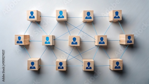 Wallpaper Mural A network of connected people represented by wooden blocks and blue lines Torontodigital.ca